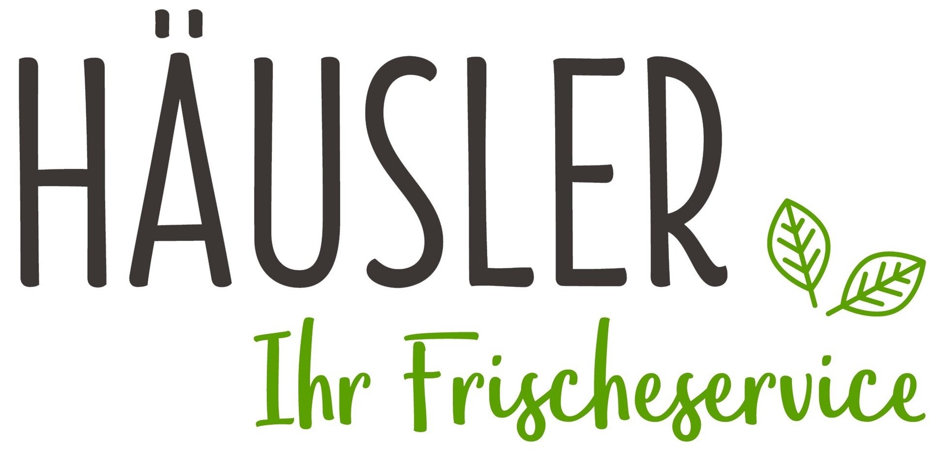 Logo von Häusler Frischeservice, graue Schrift, und grüner Schriftzug "Ihr Frischeservice"